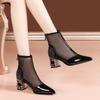 New Mesh Sandals for Women with High Heels Thick Heels Rhinestone Mesh Boots for Women with Hollow Out Breathable and Versatile Fashion