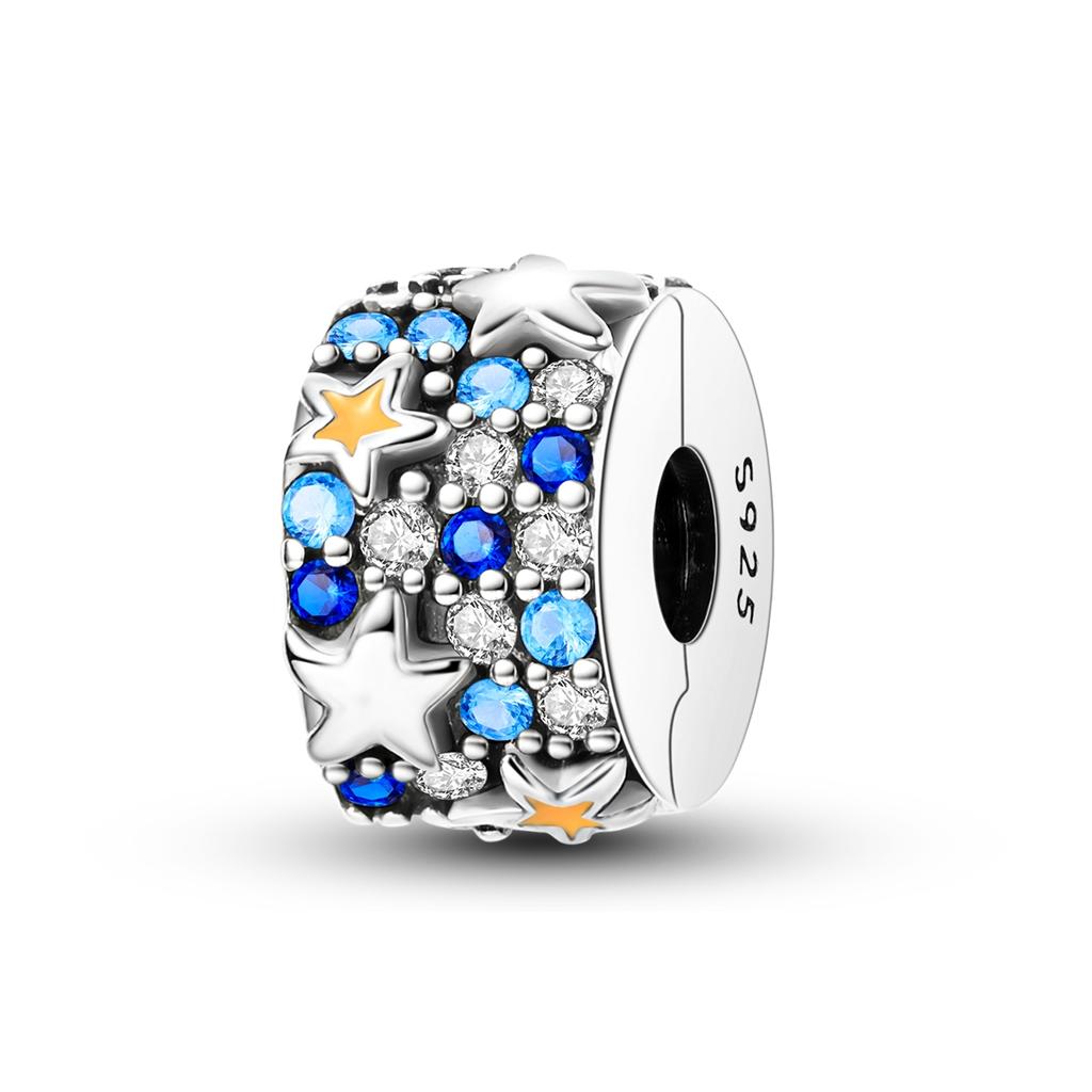 Silver Clasp 925 Silver Pave Clip Charms Colored Beads Stopper Safety Chain Fit Original Bangle Bracelet Jewelry Clip