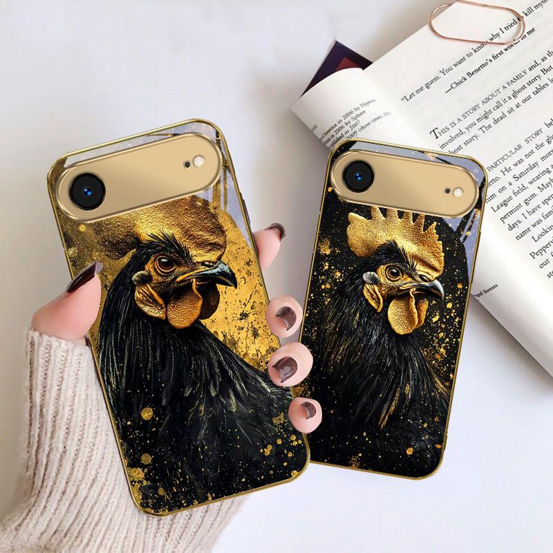 Смелый Золотой Петух Для IPhone 17Pro Max 16 17 Pro 15 Pro 14 13 Plus 12 Mini 11Pro Max XR 16E 17 Air Золотой стеклянный чехол для телефона