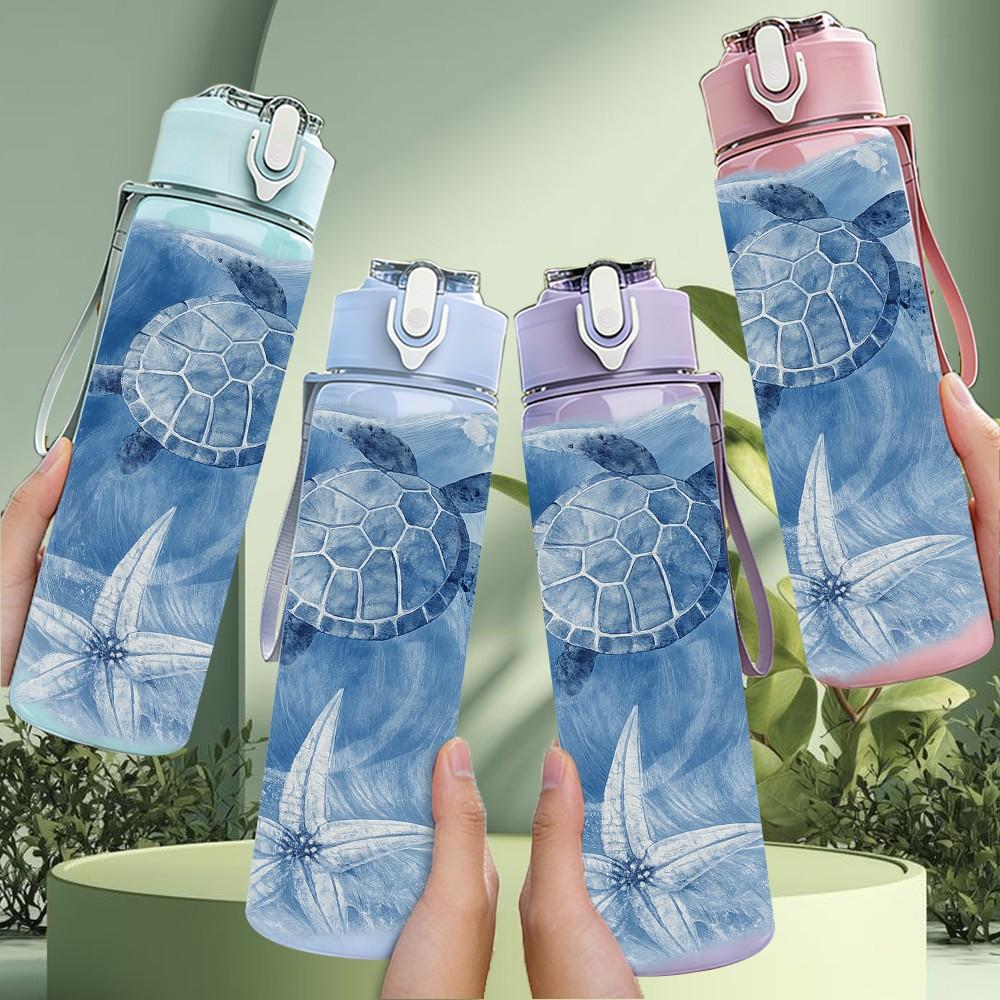 1PC Ocean Turtle Shell Watercolor Print 750ml Color Plastic Sports Water Bottle Leakproof Flip Straw Lid Suitable for Sports Office Home Use