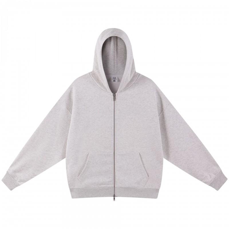 Mens Oversized Hooded Zip-Up Sweatshirt Pure Color Loose Fit Cotton Blend Fall Jacket