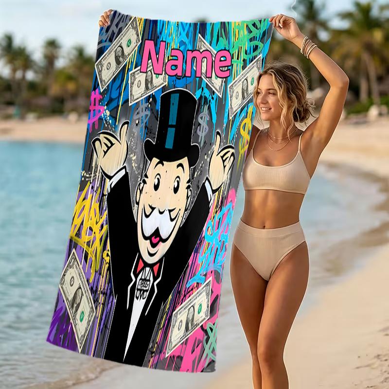 Customizable personalized beach towels Mr. Monopoly themed designs.Suitable for the beach, yoga, sports;ideal as beach accessories