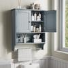 Bathroom Wall Cabinet with Towel Rail, Bathroom Cabinet Wall Shelf with 2 Doors and Open Shelves, Toilet Wall Shelf, Bathroom Medicine Cabinet
