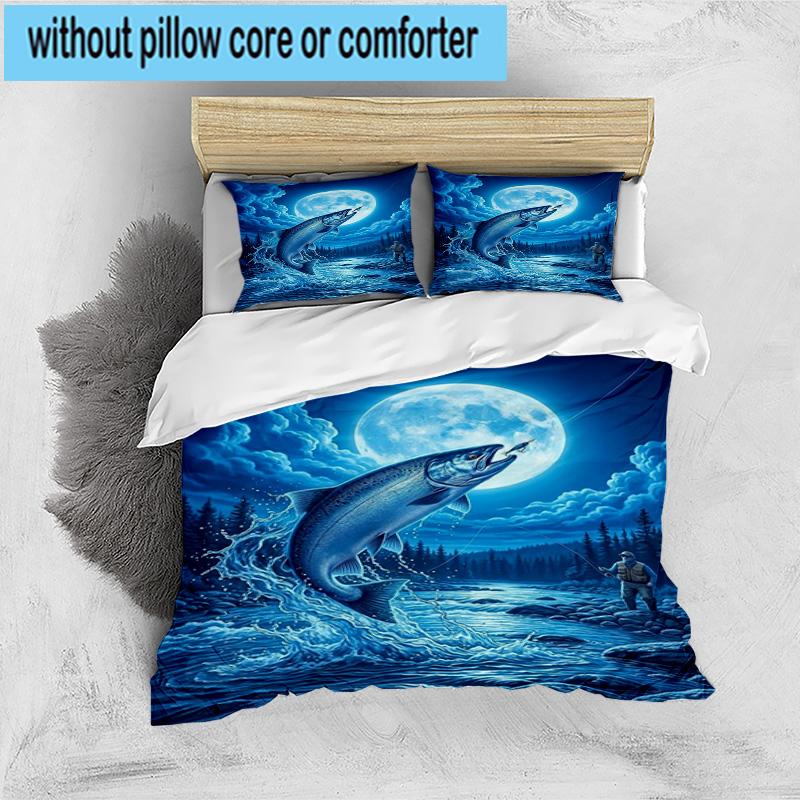Salmon Amidst Nature 3pcs Bedding,Including 1pc Duvet Cover And 2pcs Pillowcases Perfect for Christmas,Ideal for Bedroom, Dormitory