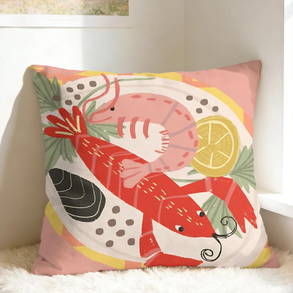 Flat Coastal Seafood Themed Pillow Case Retro Trendy Pillow Cover Soft Pillowcases For Sofa Couch Bed Living Room