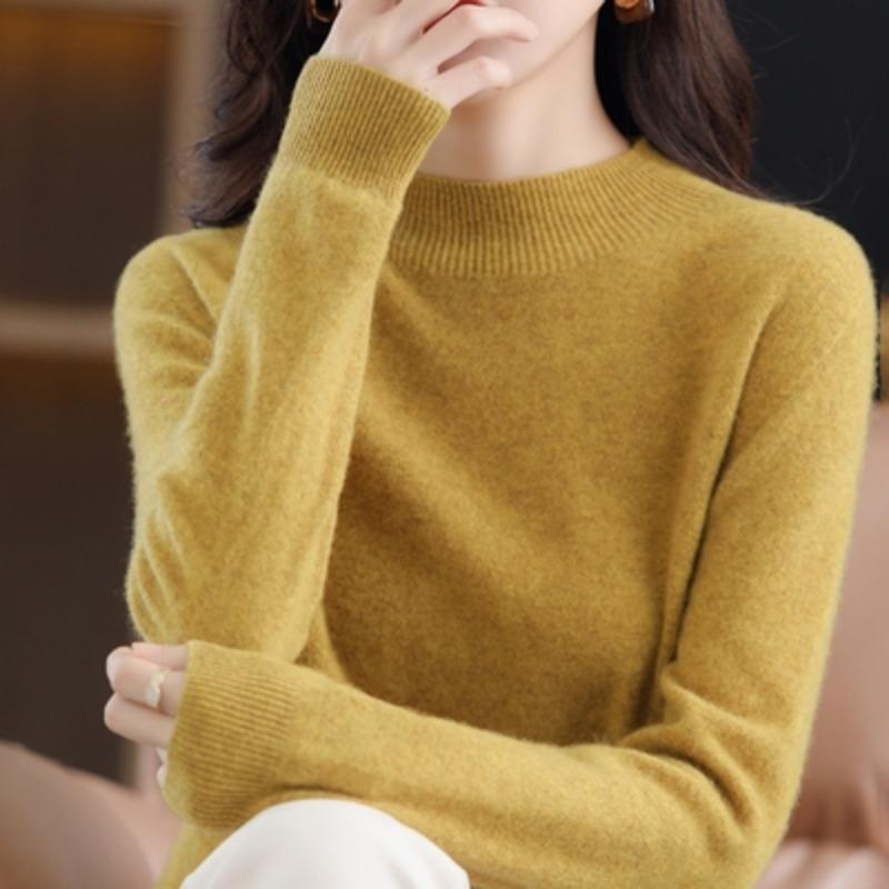 Женские свитера, пуловеры 2025 Осень-Зима Длинный рукав О-образный вырез Черный вязаный свитер Женские топы, пуловер JJ103