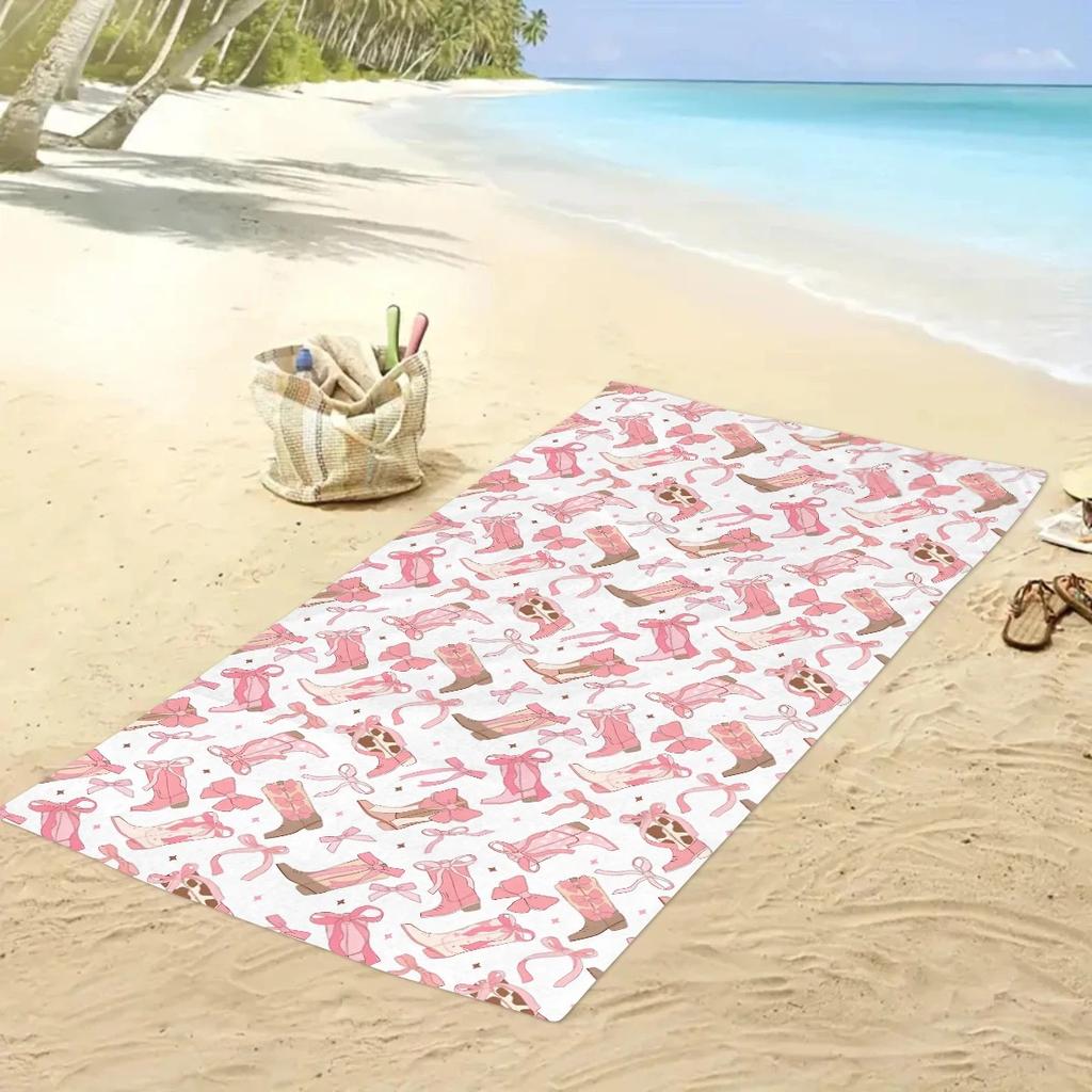 Pink Bow 2D Flat Printed Peach Skin Beach Towel Kawaii Fruit Bath Towel Summer Seaside Vacation Sand Free Travel Blanket Mat