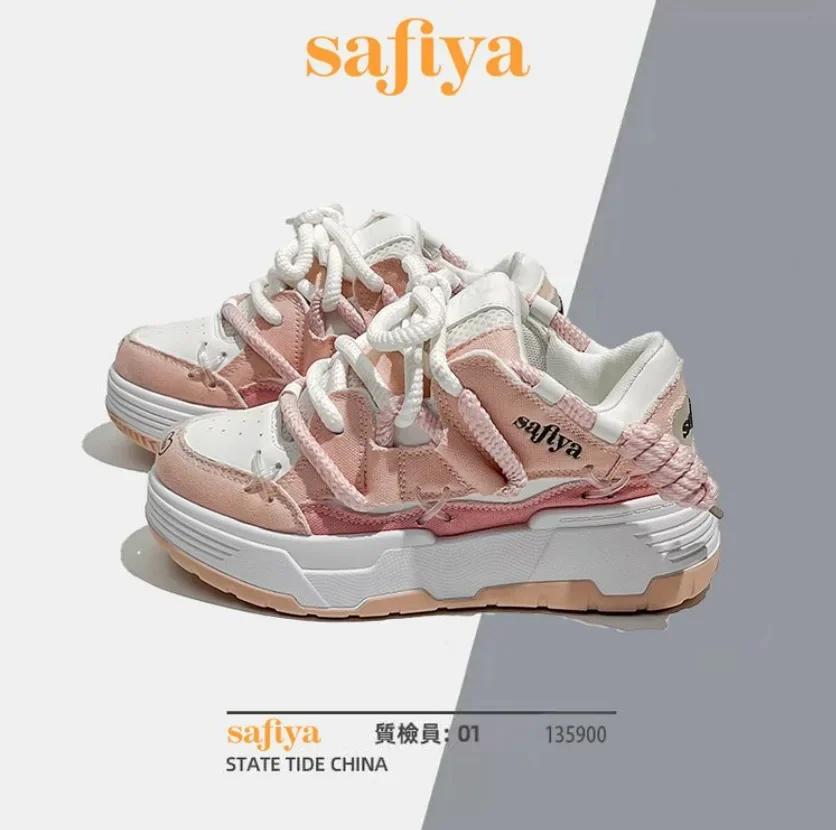 2025 женские кроссовки для бега, симпатичные кроссовки Harajuku, новые синие кроссовки на толстой платформе для студентов, повседневные розовые вулканизированные туфли