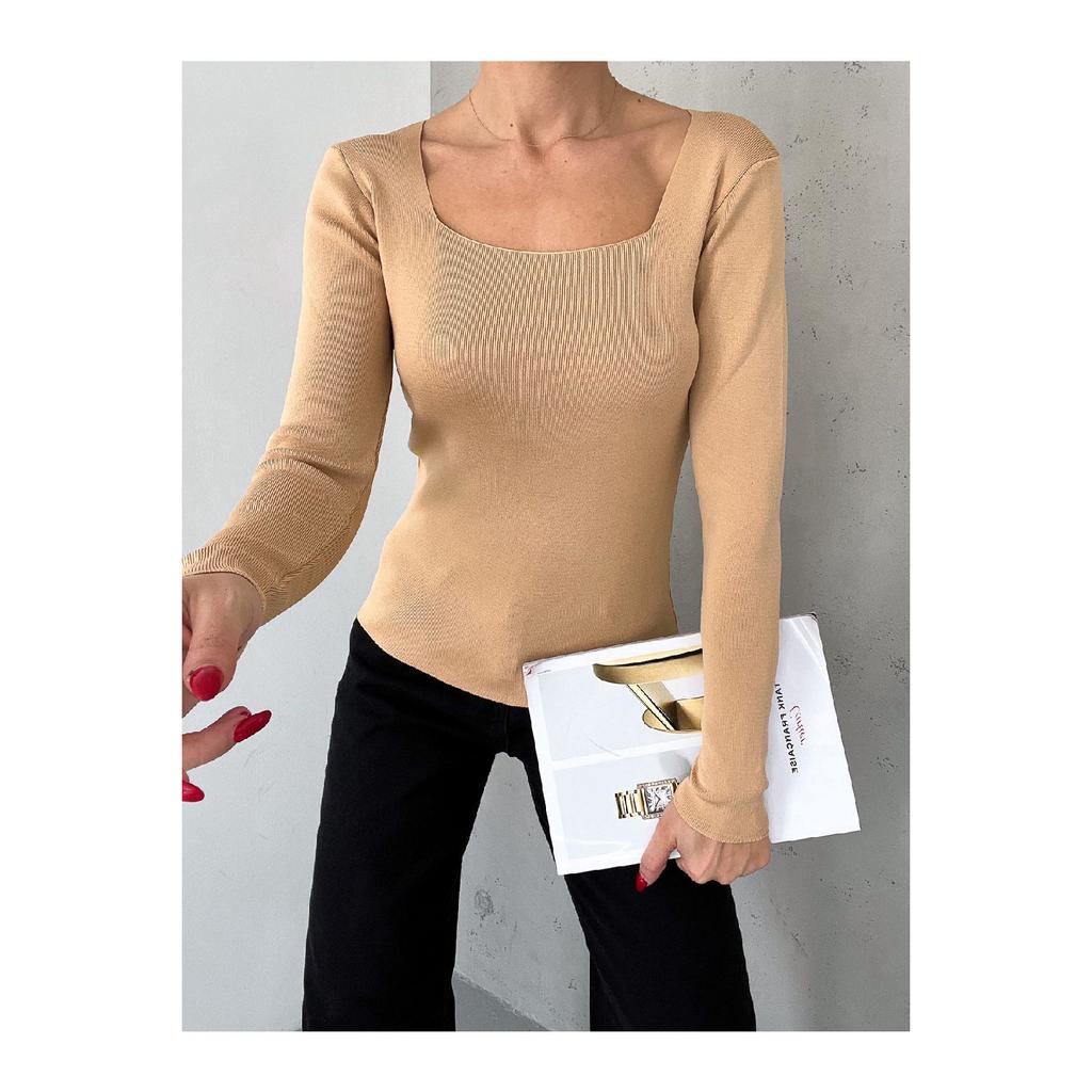 Женский трикотаж с квадратным воротником, сезонный свитер