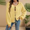 Women‘s Round Neck Long Sleeve Lace-Up Fitted Cardigan Coat