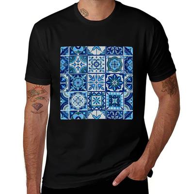 Portuguese Azulejos Blue Square Tiles Tshirt Casual Basic Street Style Tshirt