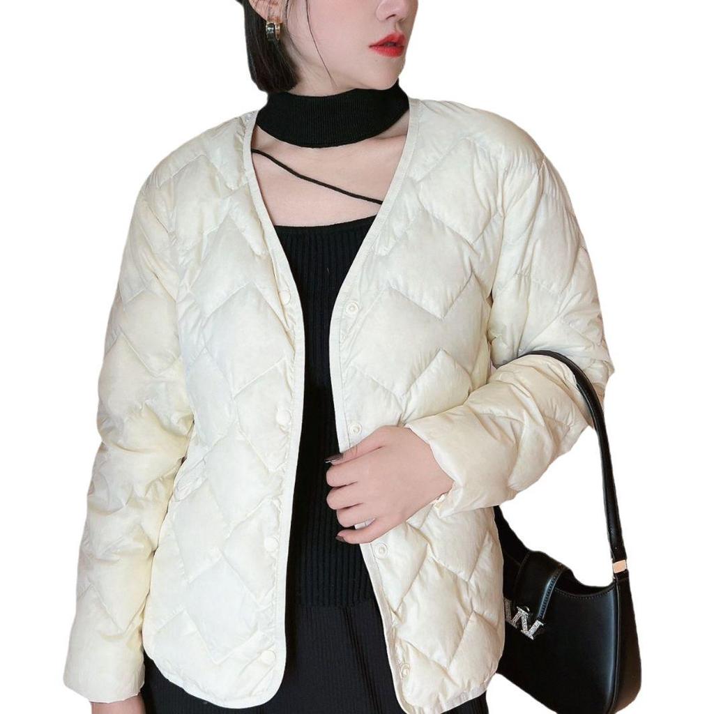 Женский легкий пуховик с V-образным вырезом, 2025: Повседневная, без воротника, короткая, верхняя одежда больших размеров