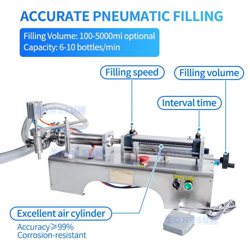 ZONESUN ZS-YT1 Liquid Filling Machine Pneumatic Piston Pump Bottle Filler for Shampoo Gel Water Wine Vinegar Coffee Oil Drink