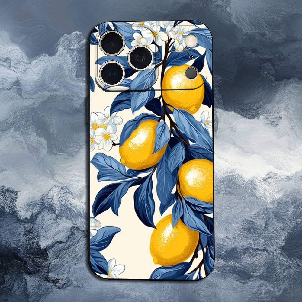 Фруктовый лимонный Рисунок Для iPhone 8,7,11,12,15,14,13,16,17,Plus,Pro Max,XS,X,XR,SE,Mini,Мягкий Силиконовый Черный Чехол