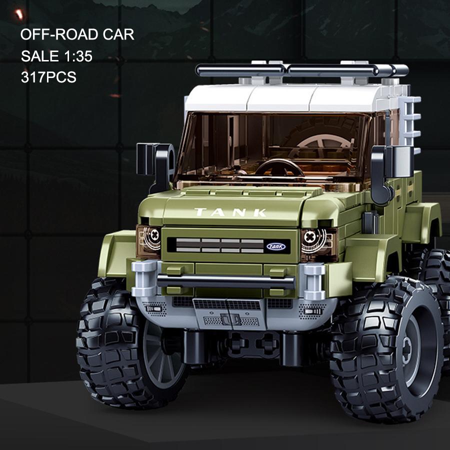 317 деталей, модель внедорожника, танка, городской машины с фигурками, подарочный набор для детей.