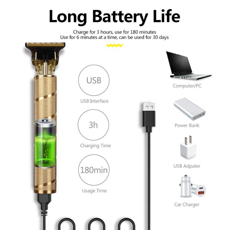НЕРЖАВЕЮЩАЯ СТАЛЬ Спиральная металлическая винтажная электрическая машинка для стрижки волос T9 Профессиональная электробритва Перезаряжаемый парикмахерский триммер