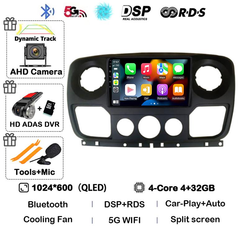 Android 14 Auto Carplay Car Radio For Renault Master Nissan NV400 Opel Movano 2010-2021 Multimedia Video Player GPS Wifi+4G QLED