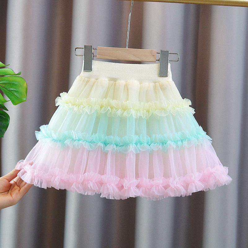 Юбка средней длины для девочек, летний новый стиль, юбка-пачка для девочек, детская юбка из пышной пряжи, короткая юбка принцессы для малышки