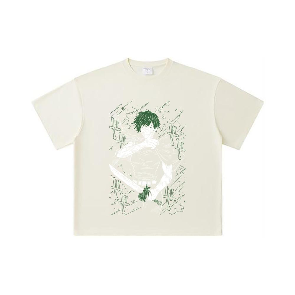 260 GSM Double Yarn 32 Count 100% Cotton Jujutsu Kaisen V10 Maki Print Unisex Heavy Cotton T Shirt