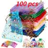 100PCS Mix Color Moon Stars Drawstring Sheer Organza Bags Jewelry Present Gift Bags Pouches Favor Candy Pouches