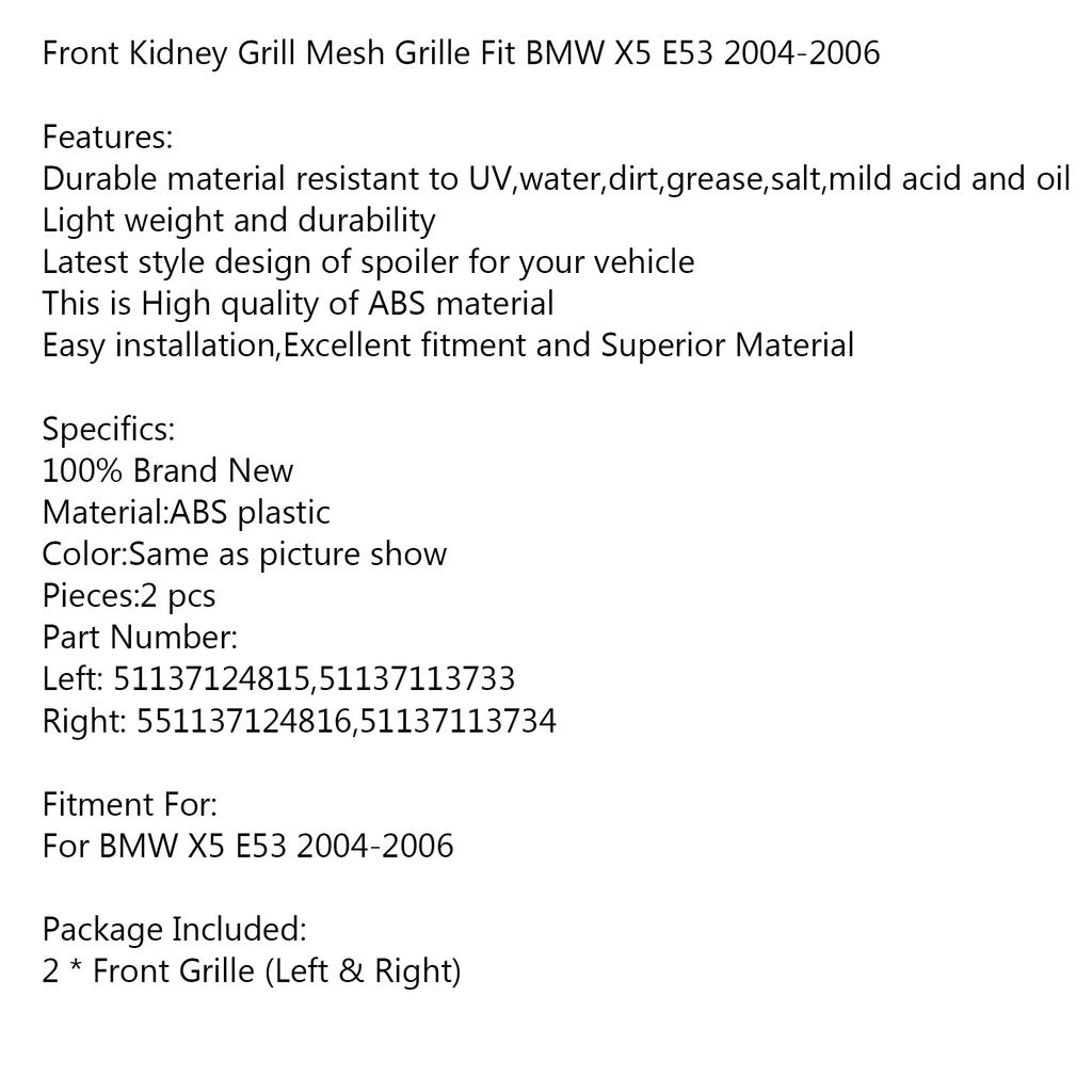 Глянцево-черная передняя решетка радиатора подходит для BMW X5 E53 2004-2006 серии X