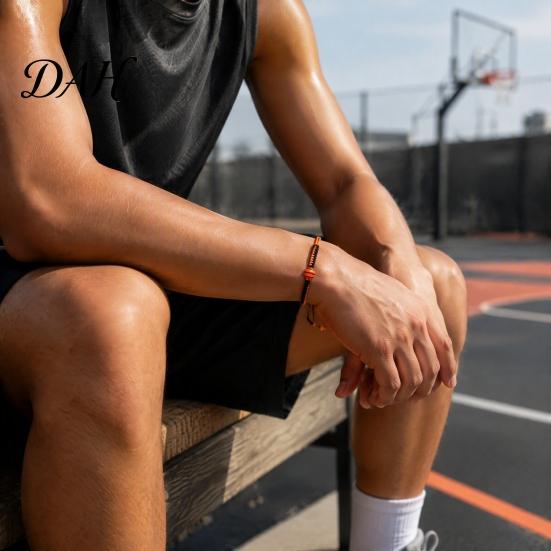 Unisex Street Style Accessory Sports Themed Braided Bracelet, Adjustable Hand Woven Rope Wristband with Bracelet Ball Charms, Trendy Wrist Strap