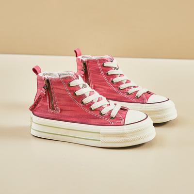 Весна Осень Модные Красные Женские Кроссовки Из Вулканизированной Ткани Высокие Холщовые Туфли Женские Кроссовки На Платформе, Увеличивающие Рост Повседневные Кроссовки