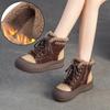 Johnature Retro Mixed Colors Plush Warm Short Boots Genuine Leather Thick Soled Women's Shoes