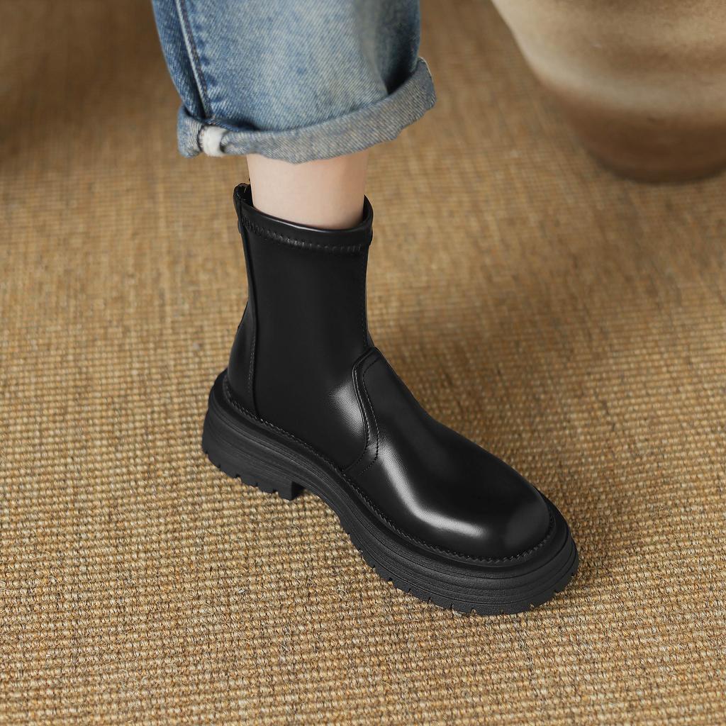 Krazing Pot Микрофибра Осенне-зимняя обувь Толстый высокий каблук Молния Платформа Размер 43 Мотоциклетные ботинки Коричневый цвет Ботильоны