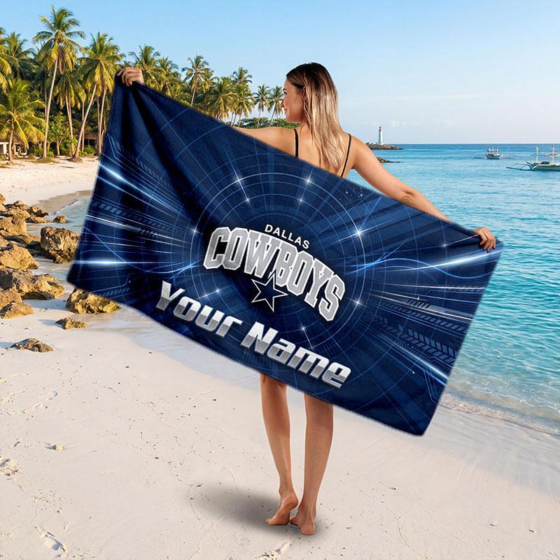 Dallas Cowboys Customized Name Text Beach Towel, Soft Absorbent Towel Beach Pool Travel Personal Gift