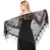 Womens Triangle Poncho Multiple Colors Sheer Tassels Scarf Lace Wedding Party Accessories