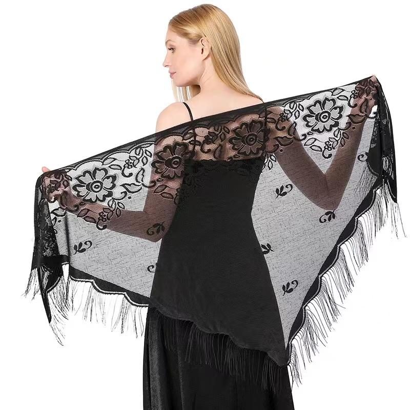 Womens Triangle Poncho Multiple Colors Sheer Tassels Scarf Lace Wedding Party Accessories