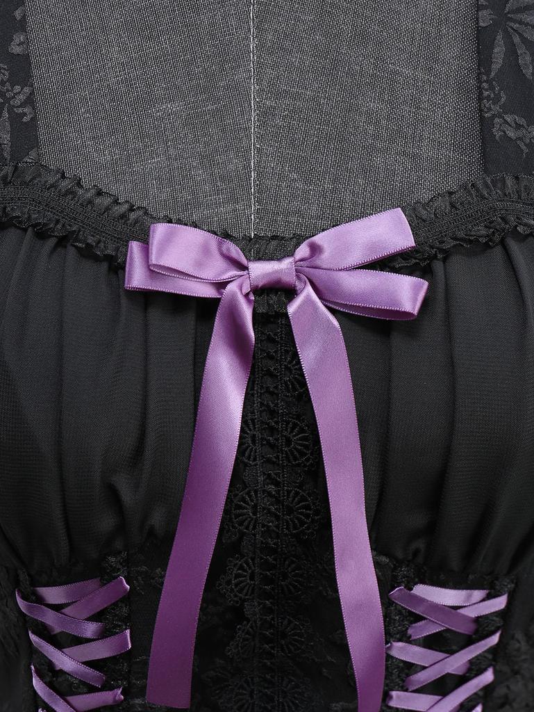 Платье-майка трапециевидной формы Rosegal Gothic Daisy Flower с бантом, шнуровкой, оборками, присборенной шифоновой отделкой