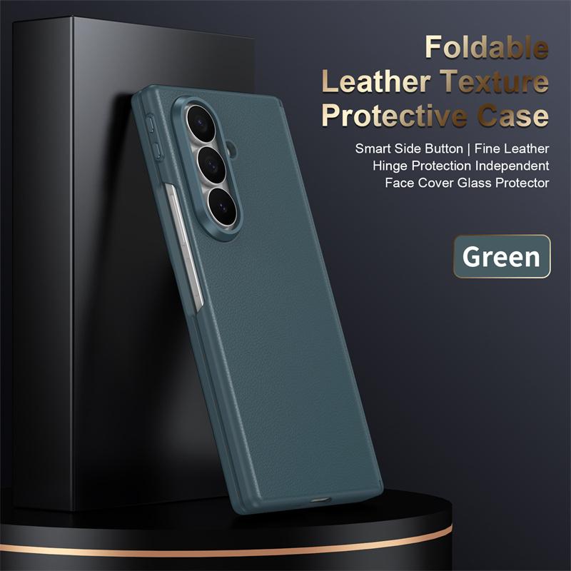 Роскошный умный чехол из гладкой кожи для Samsung Galaxy Z Fold 7 6 5 4 360 Полная защита Шарнир Экран Стекло Ударопрочная накладка
