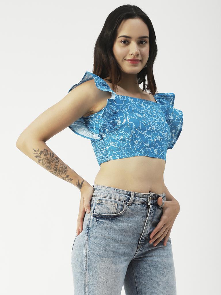 Moomaya Женский укороченный топ, квадратный вырез, рукава-крылышки, короткий хлопковый топ