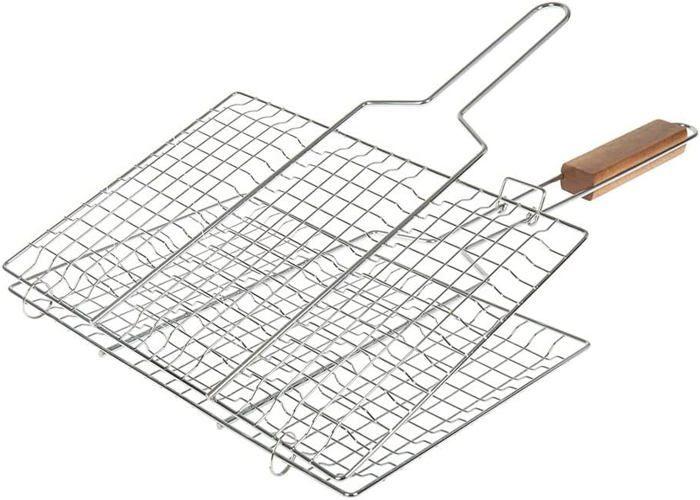 Grille de cuisson - Référence 001088 - 34 x 22 cm - 3 compartiments - Poignées en bois d'Acacia