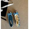 Faux leather version~ One-pedal British style light mouth single shoes women's bow round head imitation leather commuting low-heeled ballet shoes wome