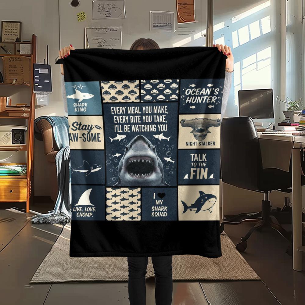 Splicing Elephant Shark Cat Print Flannel Blanket,High quality Comfortable for All Seasons,Home Decor,Warmth and Comfort,Perfect for Christmas Gifts