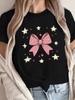 Funny T Shirt Pink Bow Star Print Tshirt Womens Harajuku Short Sleeve Casual Womens Clothing Street Tops Aesthetic Clothes