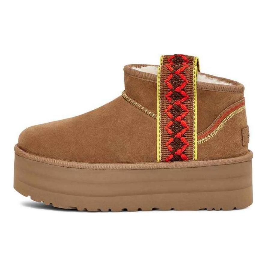 UGG Классические ультрамини ботинки-косичка Каштановые Женские 1138491-CHE