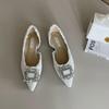 Мода Острый носок 2024 Новые поступления Женские лоферы Туфли Повседневные шлепанцы Мюли Черные/белые балетки со стразами и пряжкой