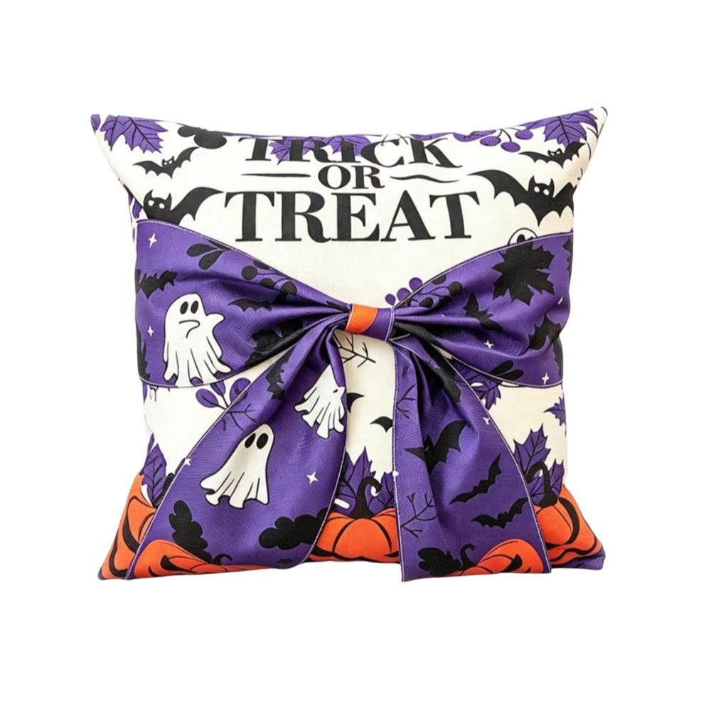 Washable Ghost Print Cushion Cover Soft Fabric Pumpkin Pillow Cover Halloween Decoration