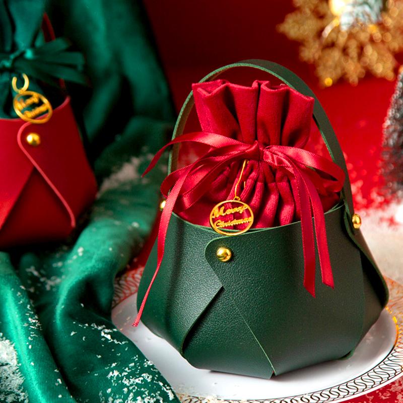 1 шт. Упаковка для яблок 2025 г., новогодний рождественский подарочный пакет, красная зеленая кожаная сумка с ручкой для конфет