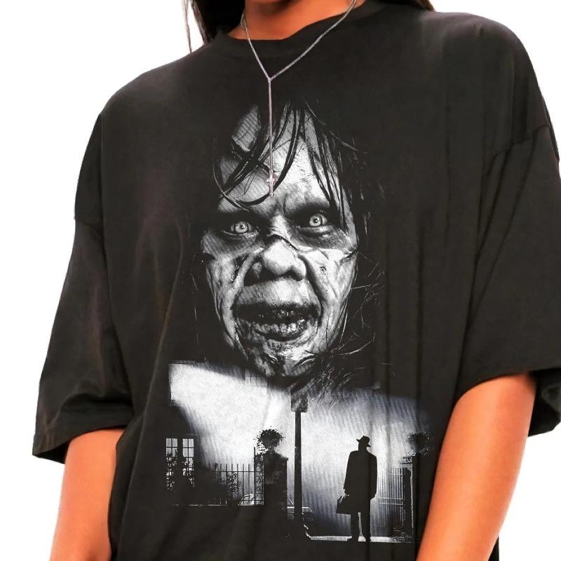 T-shirt with the motif of the movie The Exorcist, summer, new, cotton, Y2K style, casual, fashionable, unisex.