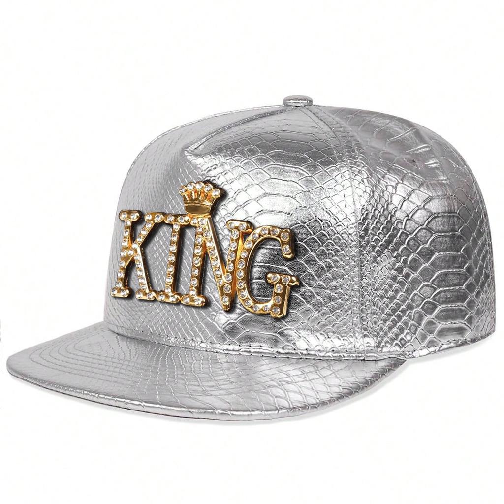 Men PU Leather Letter KING Hip Hop Hat Outdoor Adjustable Sunscreen Leisure Hat Spring Autumn Travel Tourism Beach Vacation