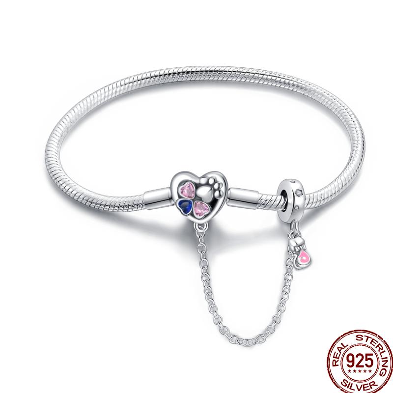 925 Silver 17-20CM Heart Pave Zirconia Original Bracelets Infinity Bracelet Fit DIY Charms Bead Birthday Jewelry Gifts Hot Sale