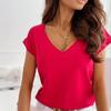 Женские модные повседневные летние весенние однотонные блузки и рубашки с v-образным вырезом и короткими рукавами с принтом