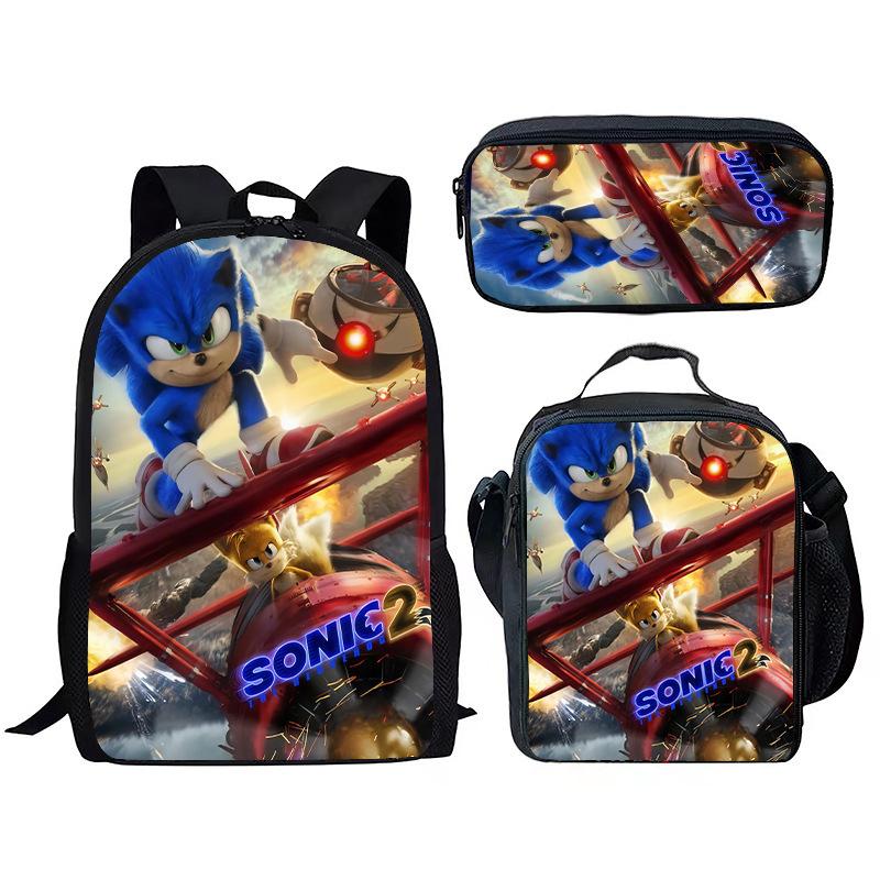 Source Sonic Schoolbag Three-Piece Set Elementary School Bag Anime Cartoon Schoolbag Men'S And Women'S Backpack