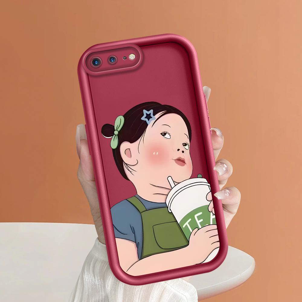 Cartoon Milk Tea Girl Phone Case for iPhone Samsung Galaxy Xiaomi Redmi POCO HUAWEI Honor Shockproof Rubber Soft Flexible Cover Casing