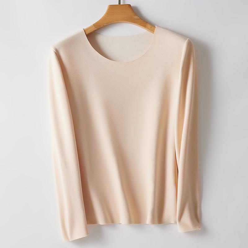 Женское немецкое бархатное бесшовное термобелье: Самонагревающаяся, теплая рубашка из плотного бархата с длинным рукавом для осени/зимы, большой размер.